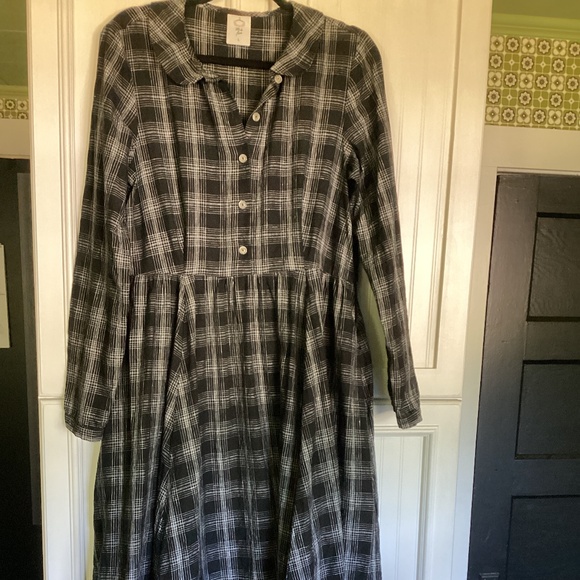 SON DE FLOR TARTAN PLAID LINEN MIDI DRESS - L - READ INFO - Picture 4 of 11